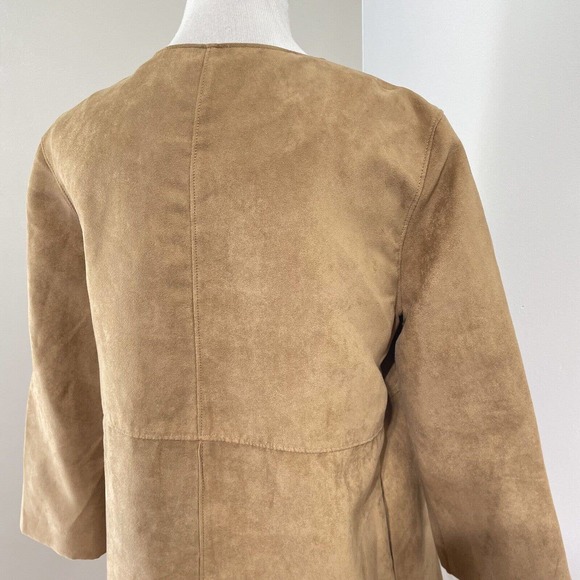 H&M Size 6 Faux Suede Jacket Draped Camel 3/4 Slv Overcoat Lined Workwear Womens - Picture 7 of 9